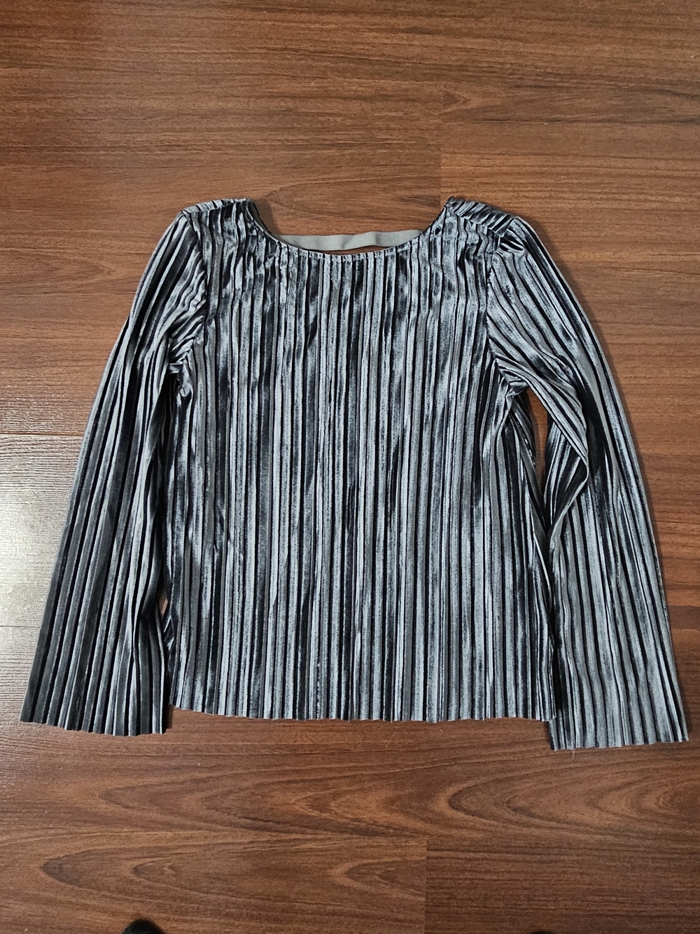 Lilla P Black and Silver Vertical-Stripe Long Sleeve Top